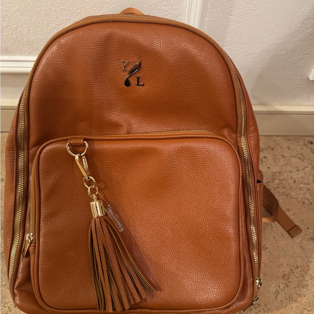 Young living essential oil Women's Tan Leather Backpack